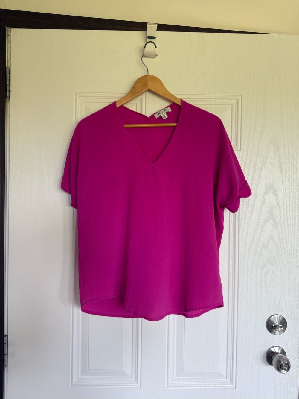 2 for $15 sale: She + Sky Pink V-Neck Short Sleeve crepe Top